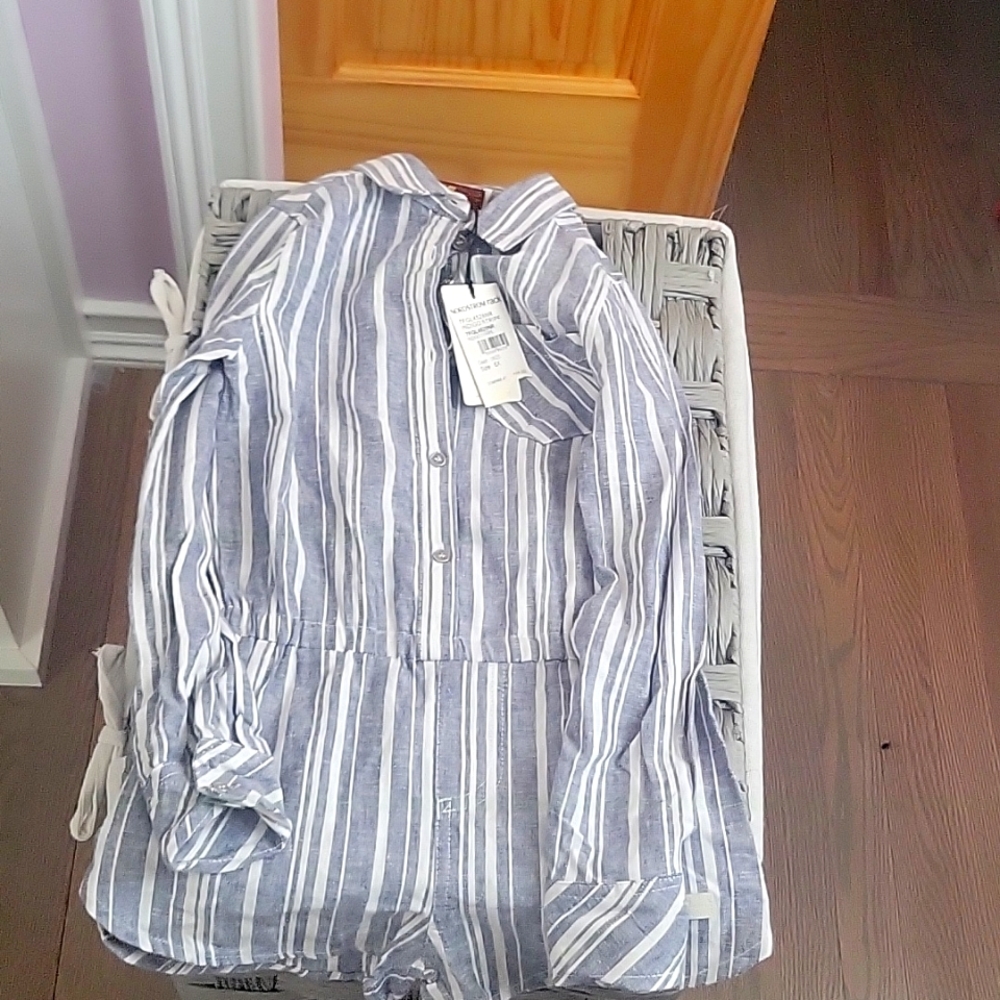 7 for all mankind kind indigo Stripe 6x long sleeve romper